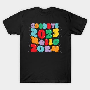 Goodbye 2023 Hello 2024 New Years Logo design T-Shirt